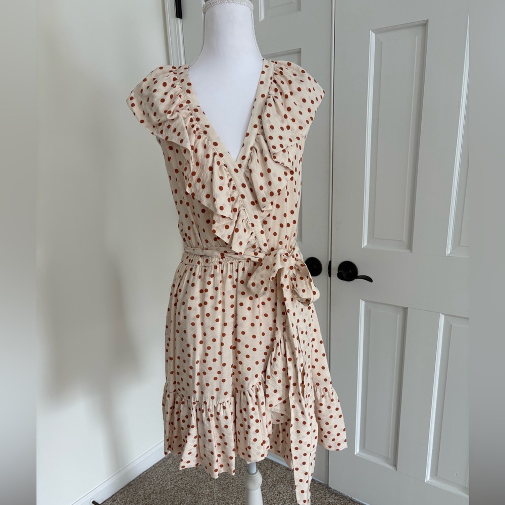 Mauve Wrap Mini Dress with Rust Polka Dots